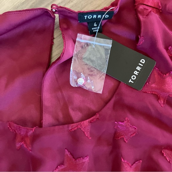 Torrid Womens Plus 4X 26 Dress Midi Clip Dot Chiffon Tiered Red Star 18913884 - Picture 4 of 5